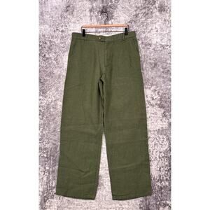 Original Fibres Pants 34 x 31 Mens Green Linen Straight Leg